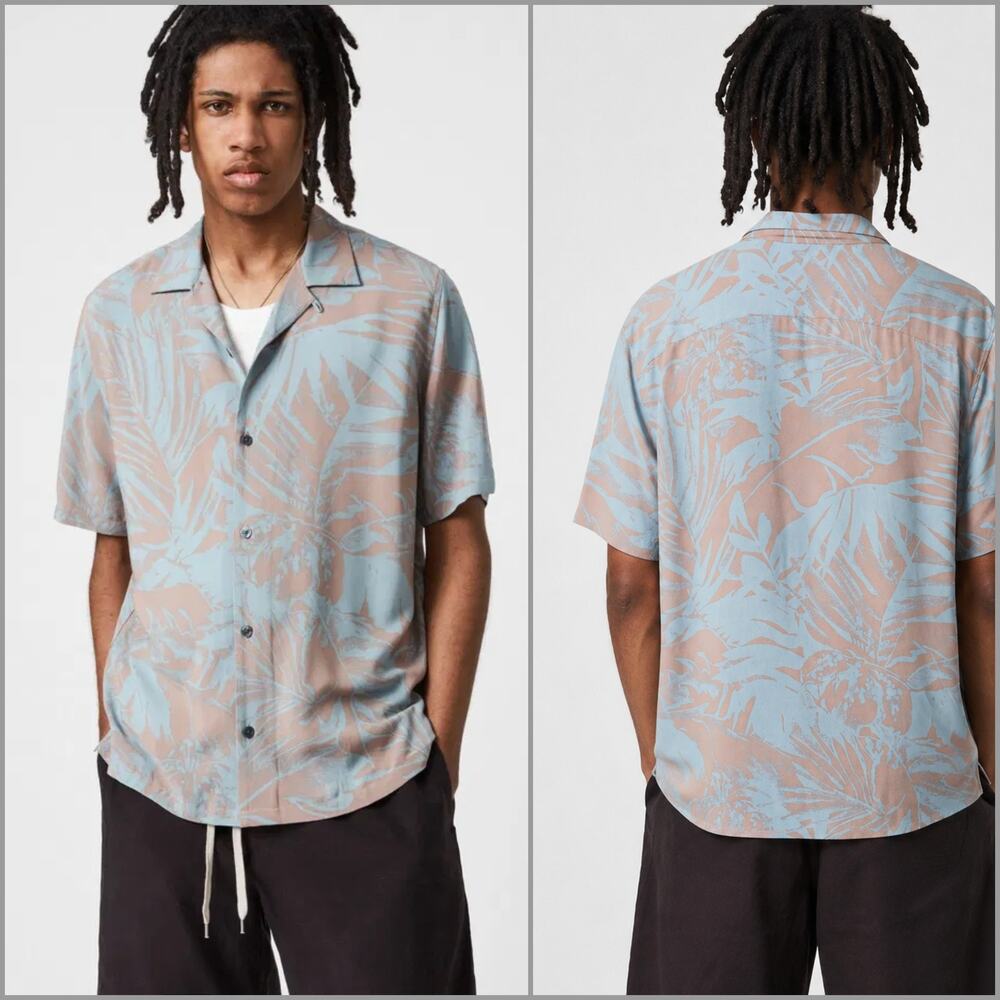 All Saints Men's Lanai SS Hawaiian Camp Shirt Pastel tropical sz 2XL